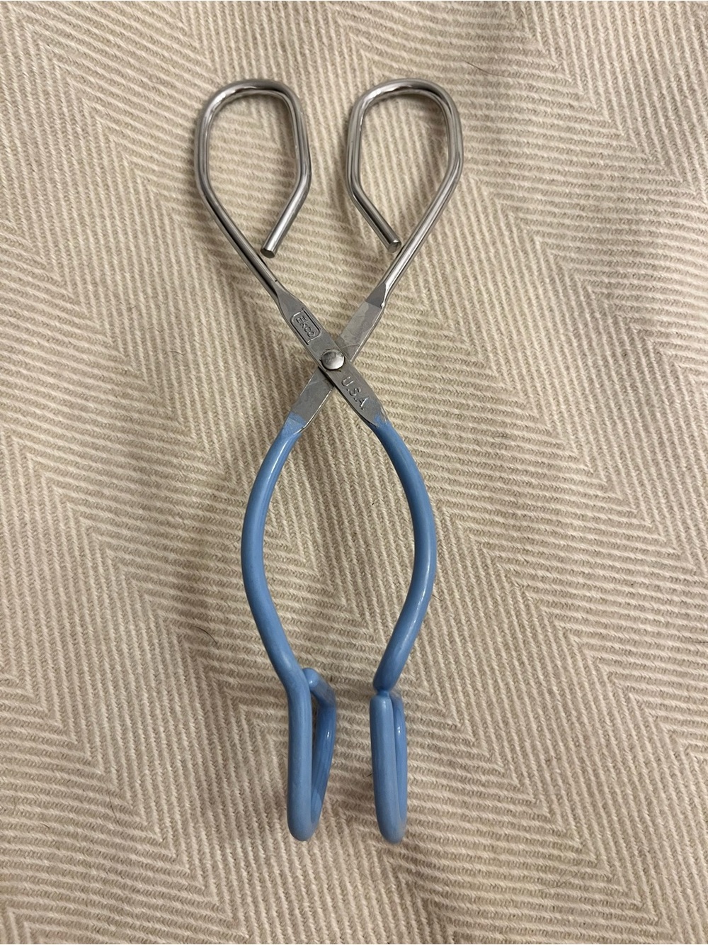 EKCO vintage kitchen tongs Blue & Silver 8 in Made in the USA